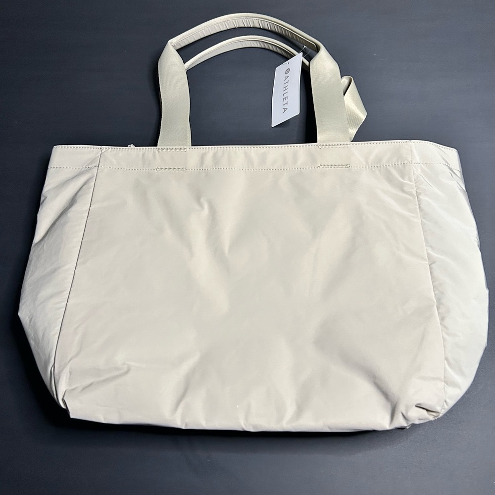 Athleta All About Tote Bag NWT Beige Recycled Water-Repellent Gym Travel Tote - Picture 2 of 4